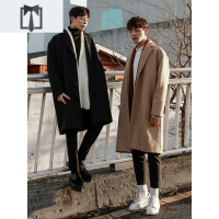NEW LAKE冬季毛呢大衣男韩版过膝中长款男士风衣宽松双面加厚呢子外套潮流毛呢大衣男