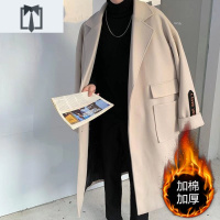 NEW LAKE风衣男中长款外套学生韩版宽松潮流帅气青少年毛呢大衣呢子毛呢大衣男