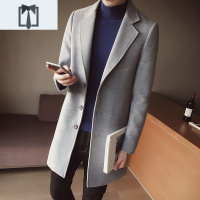 NEW LAKE风衣男韩版修身中长款黑色毛呢大衣青年学生休闲潮流帅气男士外套毛呢大衣男