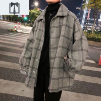 NEW LAKE外套男学生韩版冬季秋季潮流格子宽松呢子中青年夹克毛呢大衣毛呢大衣男