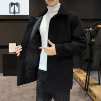 NEW LAKE冬季羊羔绒风衣男中长款加绒加厚呢子大衣潮流一体毛呢外套男毛呢大衣男