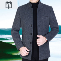 NEW LAKE新款中年毛呢大衣男装休闲西装领毛呢外套男士修身加厚款风衣毛呢大衣男