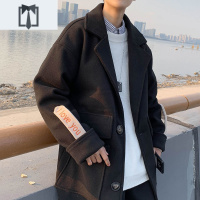 NEW LAKE日系风衣男过膝长款加厚保暖呢大衣男潮男士宽松呢外套毛呢子韩版毛呢大衣男