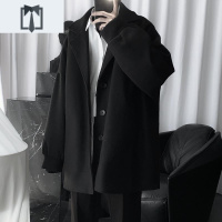 NEW LAKE春季暗黑毛呢大衣男中长款秋季学生韩版潮流宽松西装外套情侣外套毛呢大衣男