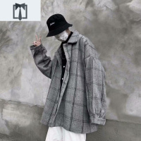 NEW LAKE港风格子毛呢外套男呢子大衣男士韩版百搭潮流宽松夹克毛呢大衣男