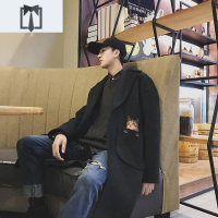 NEW LAKE男士风衣2019装新款青少年学生港风加厚中长款毛呢大衣外套潮毛呢大衣男