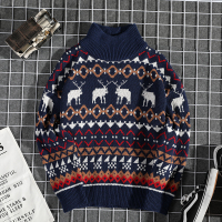 NEW LAKE日系复古民族风高领毛衣男韩版bf潮流秋冬情侣套头针织衫男装线衫