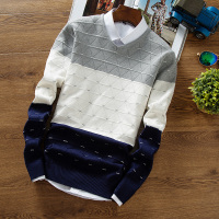 NEW LAKE秋冬季男士衬衫领毛衣青少年学生韩版修身假两件套头针织打底衫男