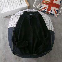 NEW LAKE秋冬季港风bf日系纯色宽松长袖针织衫翻领休闲韩版潮流个性毛衣男