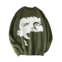 NEW LAKE港风男装趣味抽象人物印花毛线衣秋冬季内搭打底针织衫宽松毛衣潮