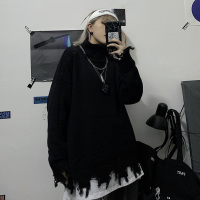 NEW LAKE高领毛衣男韩版宽松慵懒风黑暗系百搭潮流打底学生套头破洞针织衫