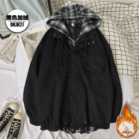 NEW LAKE假两件春秋冬季外套男羊羔毛加绒加厚韩版潮流夹克工装上衣服棉衣棉衣