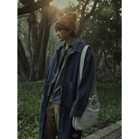 NEW LAKE危机青年日系简约中长款牛仔风衣男复古宽松过膝外套外衣大衣