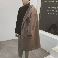 NEW LAKE日系秋冬男士韩版青少年复古宽松加棉中长款毛呢大衣男风衣外套潮