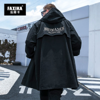 NEW LAKE法犀卡胖子潮牌大码男装刺绣连帽风衣男中长款加棉加肥加大外套风衣