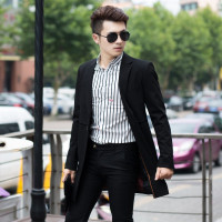 NEW LAKE新款男士韩版修身中长款风衣青年时尚休闲春秋款西装领风衣男外套风衣