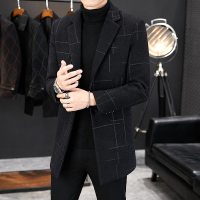 NEW LAKE秋冬妮子外套中长款风衣男韩版修身格子呢大衣男士西装毛呢大衣潮风衣