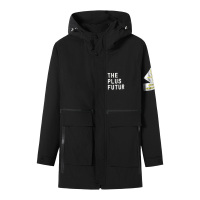 NEW LAKE中长款连帽大码男风衣加肥加大连帽字母春秋季男装胖子宽松外套潮风衣