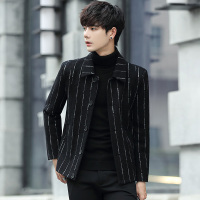 NEW LAKE风衣男短款条纹修身毛呢大衣休闲宽松港风夹克潮流夜店帅气外套衣风衣