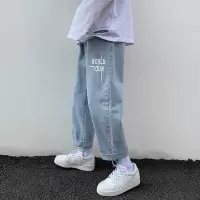 NEW LAKE秋季牛仔裤男潮牌直筒宽松九分港风痞帅男裤子潮流百搭坠感阔腿裤牛仔裤