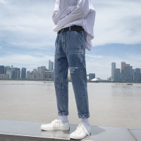 NEW LAKE牛仔裤男韩版潮流阔腿裤秋冬新款休闲九分学生百搭宽松直筒长裤子牛仔裤