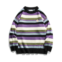 NEW LAKE日系复古雏菊彩虹条纹毛衣男女宽松慵懒风潮流情侣针织衫外套秋季毛衣