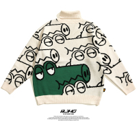 NEW LAKEBJHG自制冬卡通高领毛衣潮男日系2020新款宽松外穿加厚情侣针织衫毛衣