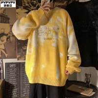 NEW LAKE日系毛衣男圆领人物印花秋冬外套韩版潮流大码胖子宽松休闲针织衫毛衣