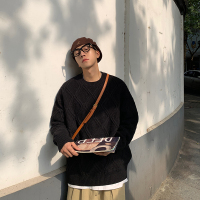 NEW LAKE2020冬季新款菱形格子提花毛衣男士宽松针织衫潮流套头打底毛线衣毛衣