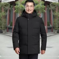 NEW LAKE中老年羽绒服男加长款过膝冬装加厚保暖貉子毛领老人爸爸冬装外套羽绒服