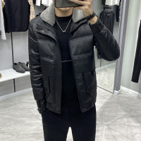 NEW LAKEpu皮羽绒男装2020冬季新款韩版潮流修身羊羔毛领短款羽绒服外套羽绒服