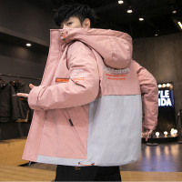 NEW LAKE男生羽绒服冬季韩版潮流帅气短款青少年学生粉色潮牌加厚防寒外套羽绒服