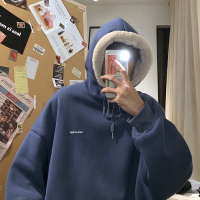 NEW LAKE秋冬加绒加厚连帽卫衣男宽松羊羔毛绒外套男韩版潮学生帽衫男上衣卫衣