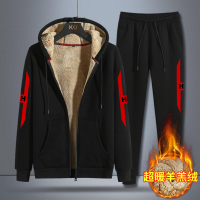 NEW LAKE冬季运动套装男加绒加厚休闲两件套羊羔绒卫衣连帽加大码外套男装卫衣