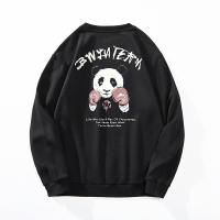 NEW LAKE秋冬熊猫印花卫衣男宽松国潮圆领套头打底衫休闲复古潮流卡通上衣卫衣