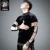 NEW LAKE遇寇加绒卫衣男2020新款秋冬潮流帅气撞色金丝绒立领冬季加厚外套卫衣