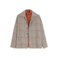 NEW LAKE夹克外套+毛衣+休闲裤+小皮鞋 秋冬韩版小格子短款潮流毛呢外套男卫衣