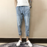 NEW LAKE秋季弹力九分裤子男潮流百搭修身小脚裤网红束脚裤社会小伙牛仔裤