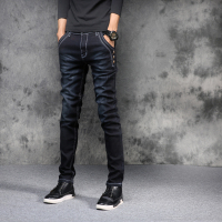 NEW LAKE黑色弹力秋季牛仔裤男潮牌小脚修身加厚韩版潮流学生春冬款加绒裤