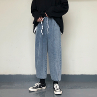 NEW LAKE港风牛仔裤男直筒宽松潮牌秋季超火cec阔腿束脚裤子男韩版潮百搭