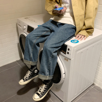 NEW LAKE男友牛仔裤韩版潮流阔脚四季穿宽松坠感裤子情侣中学生九分裤男女