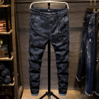 NEW LAKE冬季迷彩牛仔裤男修身小脚裤男士加绒加厚裤子男生潮流百搭秋冬款牛仔裤