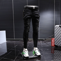 NEW LAKE允森轻奢 牛仔裤男 20秋季潮牌重工烫钻个性修身小脚休闲男士裤子牛仔裤