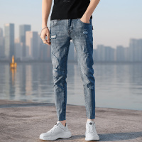 NEW LAKE紧身九分牛仔裤男破洞弹力修身小脚潮流韩版显瘦百搭9分裤子潮牌