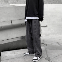 NEW LAKE黑暗系男装腰果花牛仔裤直筒宽松盐系男日系高街坠感阔腿拖地长裤