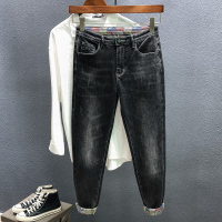 NEW LAKE柔软高弹力黑色牛仔裤男修身小脚秋冬款复古高端潮流男装休闲裤子牛仔裤