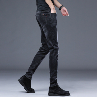 NEW LAKE男士牛仔裤2020秋冬新款黑色修身小脚裤秋季潮牌高端显瘦加绒裤子牛仔裤