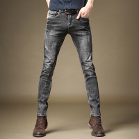 NEW LAKE牛仔裤男潮牌复古做旧韩版修身小脚秋季男士潮流烟灰色弹力长裤子牛仔裤