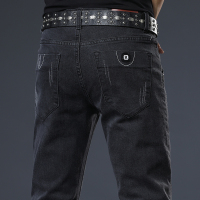 NEW LAKE秋冬新款修身牛仔裤男士弹力潮流百搭韩版休闲小脚长裤子潮牌黑色牛仔裤