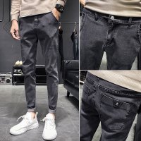 NEW LAKE牛仔裤男修身秋冬男裤2020新款潮牌韩版潮流男士休闲小脚黑色裤子牛仔裤